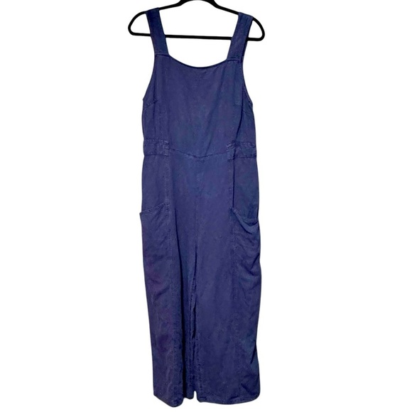 NICOLE MILLER NY Linen Wide Leg Lagenlook Relaxed Fit Navy Blue Jumpsuit Size 10 - Picture 1 of 10
